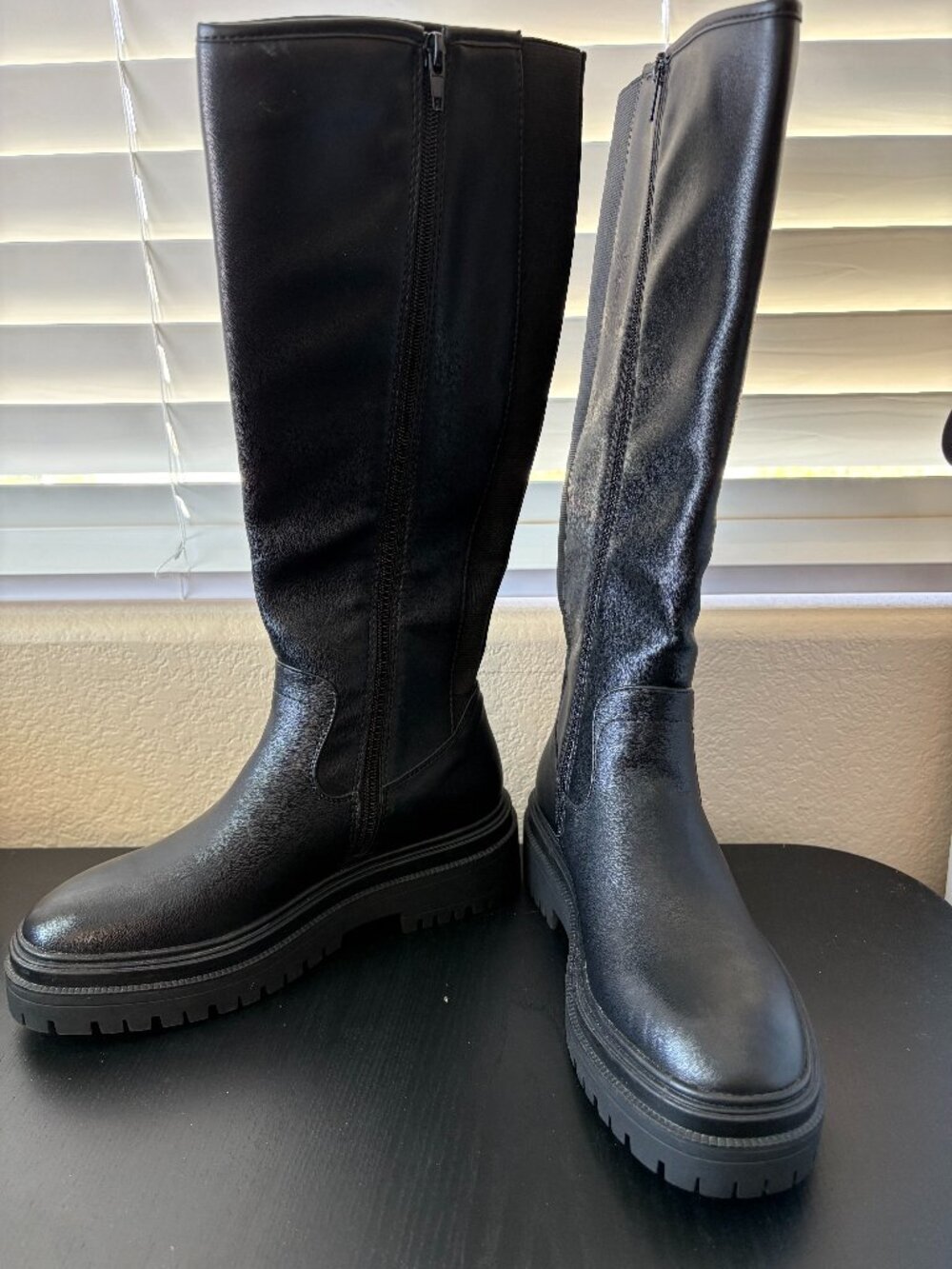 Jean Paul Brix High Womens Boots EU 38 Black Knee High Chunky Lug Sole Zip